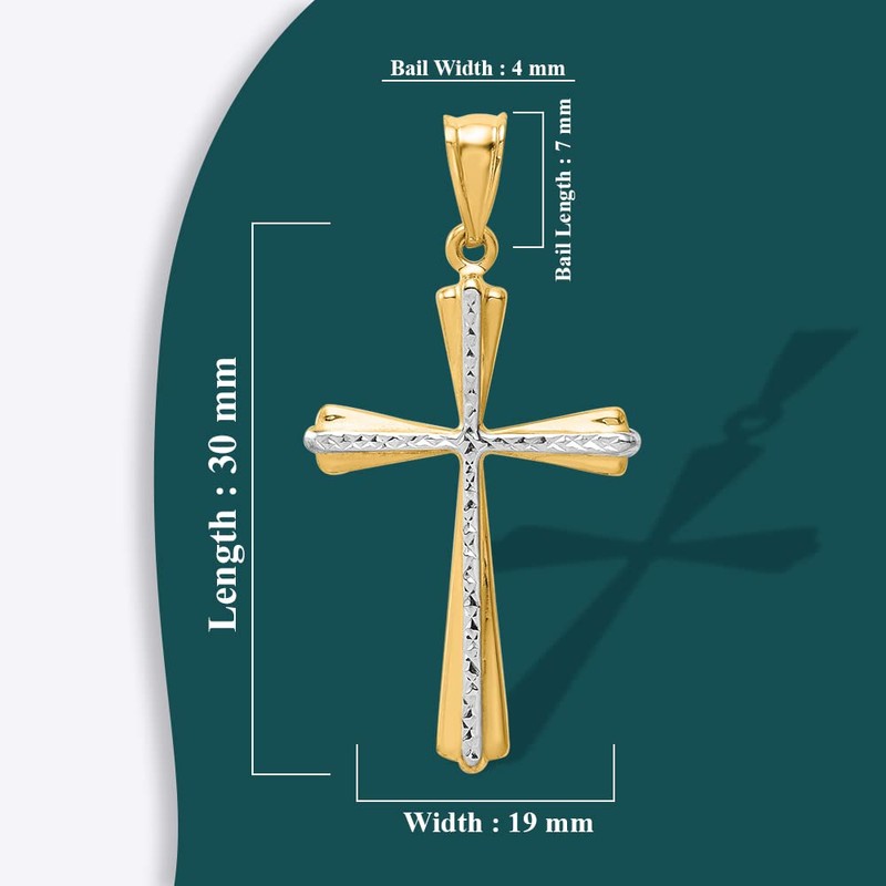Diamond2Deal 14k White and Yellow Gold Diamond Cut Cross Pendant