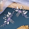 PAGOW 2PCS Leaf Hair Combs, Purple Rhinestone Hair Comb Clips,