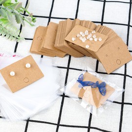 yuntop 100 Pcs Earring Cards with 100Pcs Self Adhesive Bags for Earrings Jewelry Display and 200 Pcs Earring Backs, Earring Display Holder Cards 1.8x1.2 Inches Earring Card Holder Set (Brown)