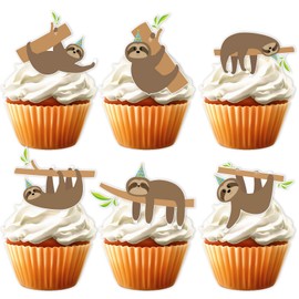 18pcs Brown Glitter Dessert Cupcake Topper Pick for The Very Sleepy Sloth Theme Decor Supplies Baby Shower Boy Girl Happy Birthday Party Decorations