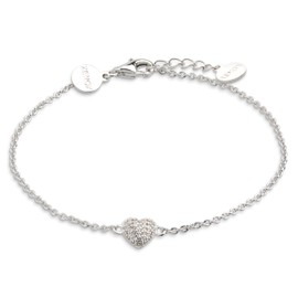 XENOX® Love Story Women's Bracelet Made of High-Quality 925 Sterling Silver with Heart Pendant and Zirconia Stones, Sterling Silver, Cubic Zirconia
