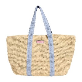vineyard vines Womens Medium Straw Tote, Serenity Blue