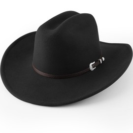 DRESHOW Cowboy Hat for Women and Men Classic Felt Western Hat for Cowboys Cowgirls Wide Brim Belt Buckle Retro Fedora Hats Unisex Caps