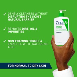 CeraVe Hydrating Cleanser for Normal to Dry Skin 562ml with Hyaluronic Acid and 3 Essential Ceramides