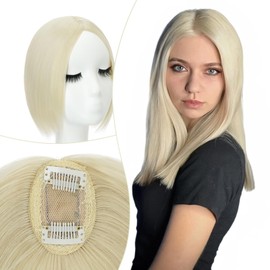 Elailite Clip-In Hair Topper Platinum Blonde, Hairpiece Hair Topper Toupee, 25 cm Long for Women, Daily Use Hair Extensions, 30 g