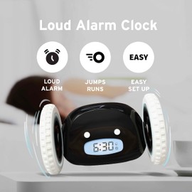 CLOCKY Extra Loud Alarm Clock for Heavy Sleepers on Wheels Rolls Runs Away Vibrating, Easy to Set Super Smart Snooze Digital Bed Shaker Alarm Clock Funny Gift for Adults Kids Teens Bedrooms (Black)