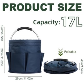 Kiswleon 17L Cleaning Caddy With Handle, Cleaning Basket Organiser, Foldable Cleaning Caddy for Space Saving, Cleaning Bucket Organiser for Cleaning Products Organiser,Easy to Clean (Navy Blue)