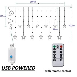 Christmas Decoration Star Curtain Light with Remote 3 Meter Lenght Party USB Powered CE