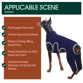 Kuoser Dog Surgery Recovery Suit, Professional Dog Surgical Suit for Back Legs, Soft Dogs Recovery Sleeve to Prevent Licking Biting Wounds, Dogs Onesie After Surgery Elbow Protector, Blue M