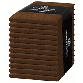 Softopia Cotton Brown Kitchen Towels – Waffle Weave, 100% Cotton, Soft & Absorbent, Fast Dry, Durable, 16x26 Inches, Perfect for Dish Drying, Bar, Cleaning, Hand Wipe and Everyday Use, Set of 12