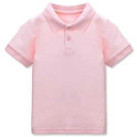 CUNYI Boys' Solid Color Cotton Pique Polo Uniform Shirts Short Sleeve, Light Pink, 110