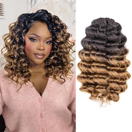 Toyotress Ocean Wave Crochet Hair - 12 Inch 8 Packs Ombre Blonde Ocean Wave Braiding Hair, Beach Curl Deep Twist Synthetic Braiding Hair Extensions (12 Inch, OT27-8P)