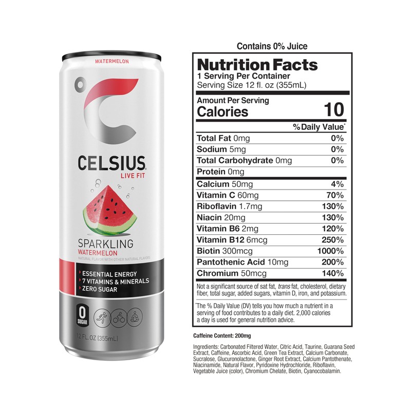 CELSIUS Sparkling Watermelon, Functional Essential Energy Drink 12 Fl Oz