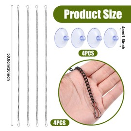 4 Pcs 20 Inch Stained Glass Window Hanging Chain Suncatchers with Suction Cup Hooks Picture Hanging Chain Metal Stainless Steel Stained Glass Window Panels (Black)