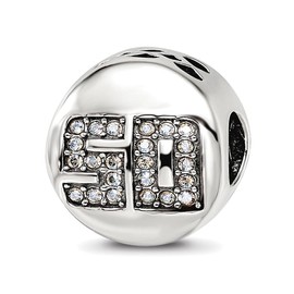 JewelryWeb 12.73mm 925 Sterling Silver Polished Artisan Oxidized Reflections Crystals Fantastic 50 Bead-Bead Charm Pendant Necklace for Women