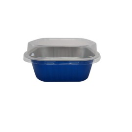 KitchenDance ALU6P 4 x 4-inch 8 oz Aluminium Disposable Dessert Pans with Lids - Blue (Pack of 50)