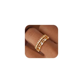 Fezodo Gold Stackable Rings for Women Non Tarnish - 18K Real Gold Plated Stackable Ring Cubic Zirconia Gold Rings for Women,Dainty Thumb Ring Set Wedding Birthday Jewelry Gifts Size 6