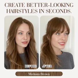 Hair Toppers for Women Real Human Hair,TESS 100% Human Hair Toppers with Bangs for Thin Hair,Invisible 3D Air Bangs,Handmade Nature-mimicking Scalp Base,3.5"*4.7" Lace Base 10" Medium Brown