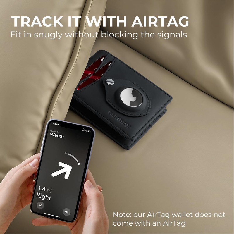 RUNBOX Airtag Wallet for Men Slim Rfid Leather 2 ID