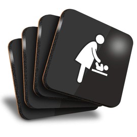 Destination Vinyl ltd Great Coasters (Set of 4) Square - Baby Changing Sign Office Cafe Drink Glossy Coasters/Tabletop Protection for Any Table Type #7840