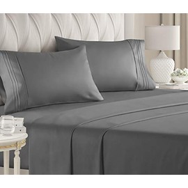 Twin Size Sheet Set - 4 Piece - Hotel Luxury Bed Sheets - Extra Soft - Deep Pockets - Easy Fit - Breathable & Cooling Sheets - Wrinkle Free - Comfy - Dark Grey Bed Sheets - Twins Sheets - 4 PC