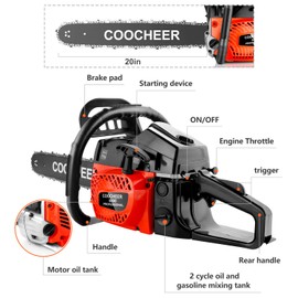 COOCHEER 62CC Gas Powered Chain saws, 20Inch 3.5HP 2-Stroke Gasoline Chain Saw with for Tree Stumps, Limbs, Tree Felling, and Firewood Cutting(Black&Red 2022 Updated)