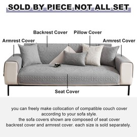 vctops Boho Geometric Embroidery Couch Cover Soft Cotton Quilted Anti Slip Sectional Couch Covers Washable Sofa Slipcover for Dogs, Children, Pets Furniture Protector (Grey,28"x28")