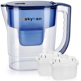 Hskyhan Alkaline Water Filter Pitcher - 3.8 Liters Improve PH, 2 Long Lasting Cartridge Included, BPA Free, 7 Stage Filtration System to Purify, Blue