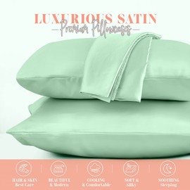 Elegant Comfort Silky and Luxurious 2-Piece Satin Pillowcase Set for Healthier Skin and Hair, Hidden Zipper Closure and Beautifully Packaged, Satin Pillowcase Set, King, Mint Green