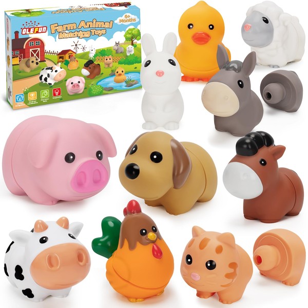 Farm Animal Learning Toys for Toddlers Age 1, 2, 3 Year Old, 10 Pack Montessori Matching Fine Motor Toys, Birthday for Baby Boys & Girls 12-18 Months+