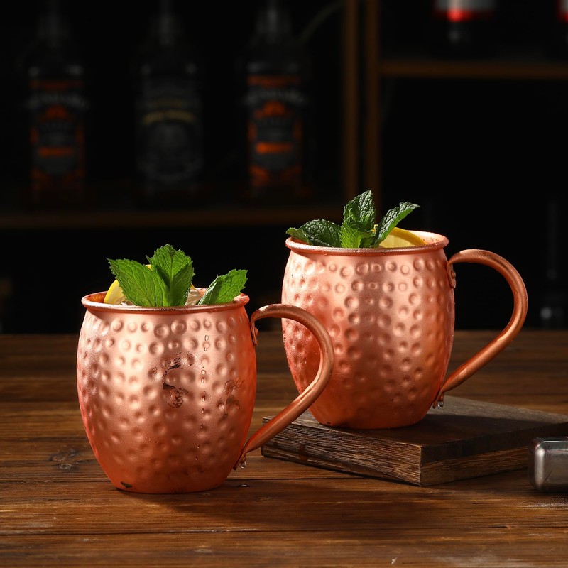 Moscow Mule Copper Mugs, Hammered Design, 100% Pure Solid Copper
