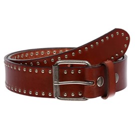 Genuine Vintage Retro Circle Studded Leather Belt - Interchangeable buckle, tan/silver | 38"