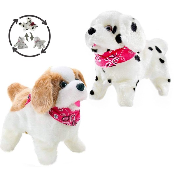 Haktoys 2-Pack Flip Over Puppy Battery Operated Somersaulting, Walking, Sitting, Barking Plush Cute Little Toy Dog Great Gift for Animal and Pet Loving Toddlers and Kids
