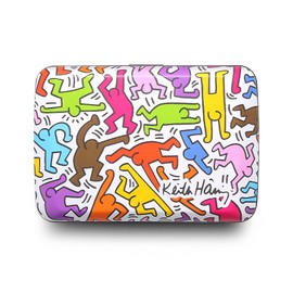 OGON Aluminium Wallet Smart Case V2 - Easy Storage - Metal Closure - Card Case with RFID Protection - Up to 10 Cards and Banknotes, Printed Keith Haring Color, Minimalist
