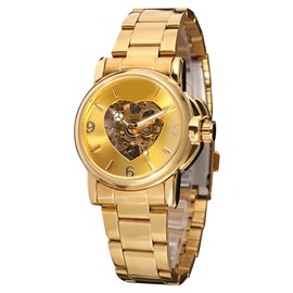WINNER Heart Shape Hollow Automatic ​Mechanical Movement Business Men Watch(Gold)