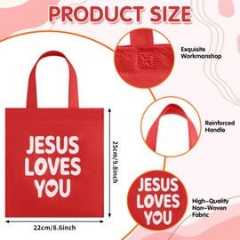 Amylove 120 Pcs Jesus Loves You Gift Bags Bulk Reusable Christian Religious Gift Bag with Handles Non Woven 9.84 x 11.81 Inch Candy Treat Tote for Easter VBS Church Sunday School Jesus Birthday