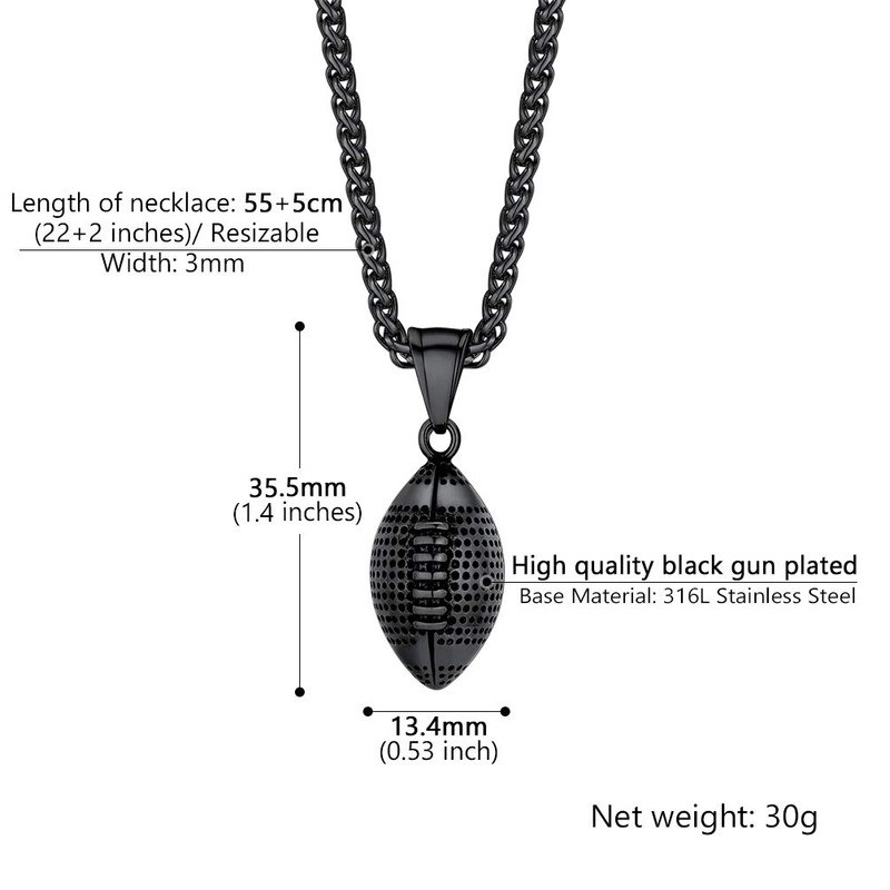 PROSTEEL Black Soccer American Football Necklaces Pendant Chain Stainless Steel