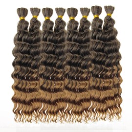 Deep Wave Bulk Hair for Braiding 8 Packs Curly Braiding Hair for Boho Braids Wet and Wavy Bohemian Braiding Hair Extensions No Weft Deep Wave Bulk Hair(1B/27, 14inch)