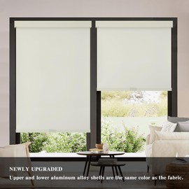 AOSKY 100% Blackout Roller Shades Cordless Blinds for Windows, Free-Stop Shades with Valance, Thermal Insulated Fabric, UV Protection, Natural Woven Blinds for Home and Office (20" W x 72" H, Ivory)