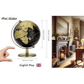 Exerz 14cm Globe Black & Gold Mini Globe Educational Geographical Decoration Bronze Arch and Base