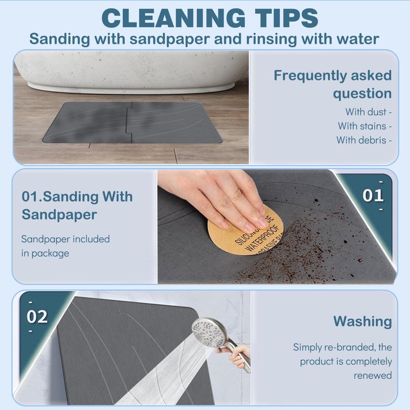 TOWEBOORY Stone Bath Mat, Diatomaceous Earth Shower Mat, Non-Slip Super