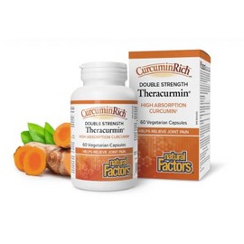 Natural Factors Theracurmin CurcuminRich DOUBLE STRENGTH 60 mg, 60 Vegetarian Capsules, High Absorption Curcumin, Helps Relieve Joint Pain, Proudly Canadian