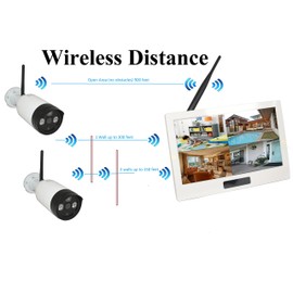 4UCam 1080P HD Digital Wireless Home Security Camera System 4CH 10 Inch HD Touch Split Screen LCD Monitor Indoor Outdoor 2.0 Megapixel Camera (1 Camera Set)
