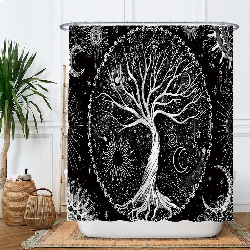 Ulticool Shower Curtain - Tree of Life Black White -