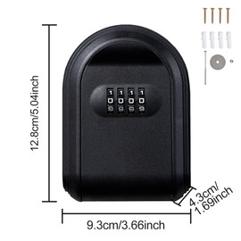 Key Safe Wall Mounted, Key Box Lock Box Outdoor 4 Digit Combination, Waterproof Key Cabinet for Home Garage School Spare House, Medium 128x93x43mm(Black)
