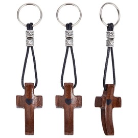 DICOSMETIC 3Pcs Wood Cross Keychains Cross My Heart Wooden Crosses Fidgets Keychain Pocket Crosses Handheld Key Chain Prayer Encouragement Gift for Praying Clinging Easter Women Men