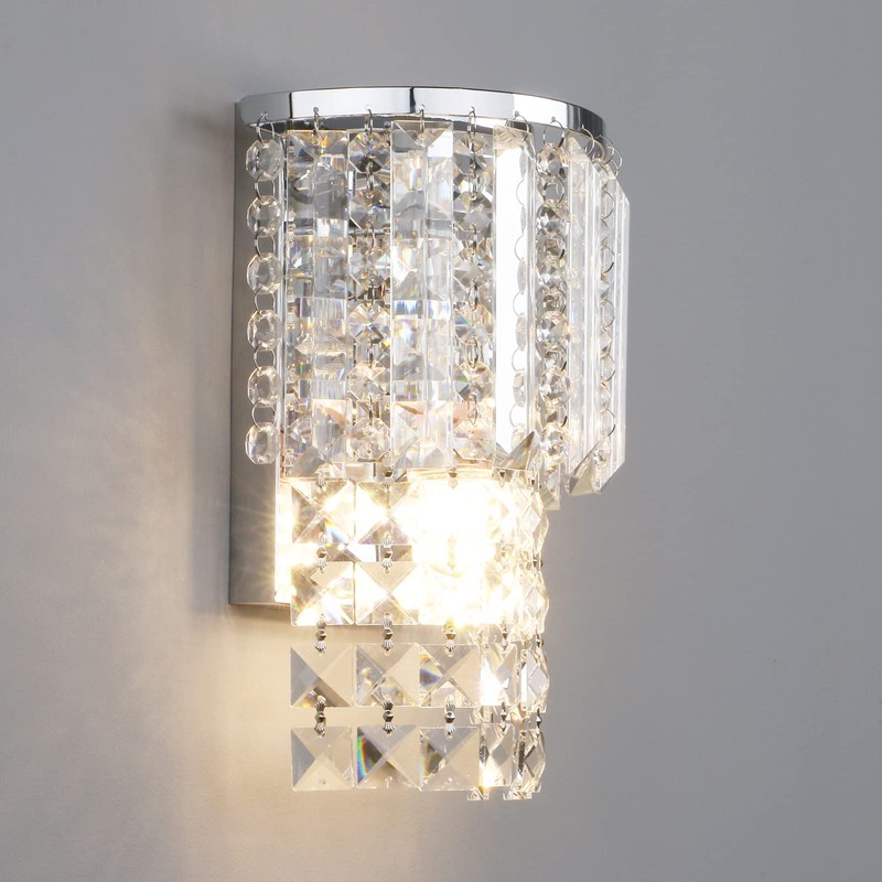 Pathson Modern K9 Crystal Wall Sconce Hardwired, Chrome Finish Wall