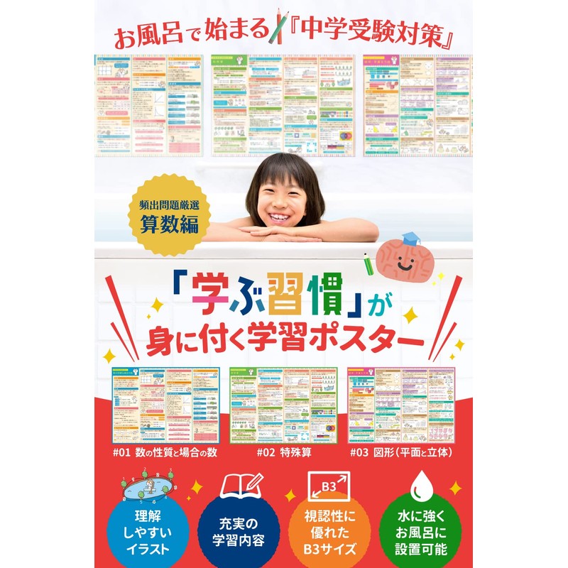 Math Set, Junior High School Entrance Examination, Bath Poster, Elementary