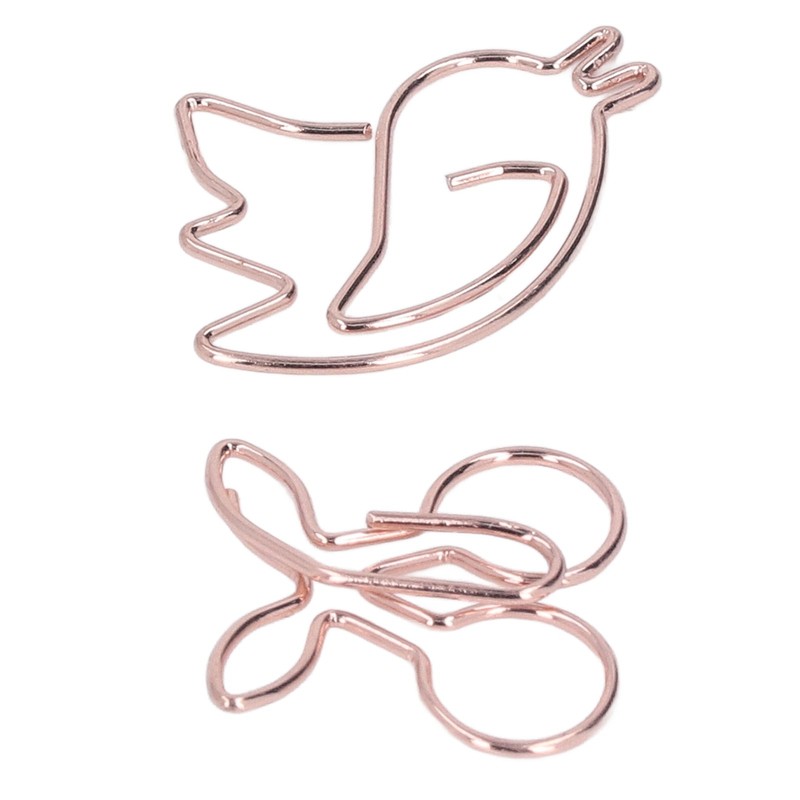 100Pcs Cute Paper Clips Cherry Hummingbird Style Electroplated Metal Gold