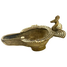 Brass Diya Hindu Pooja - Artículo de Pital Deepak de latón puro Diya para Puja Temple Home Office y regalo (Peacock Diya)